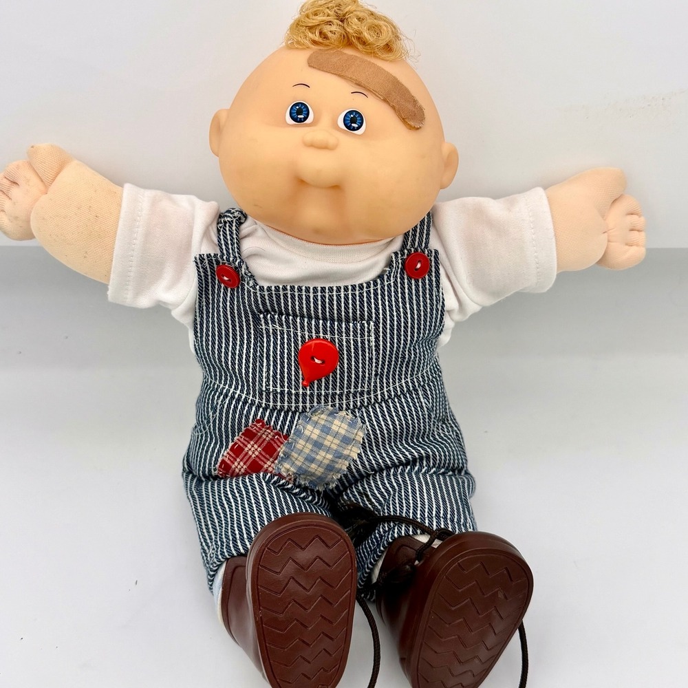 Vintage Cabbage Patch Kids Doll 1983 Blonde Curly Hair Denim Overalls 15"